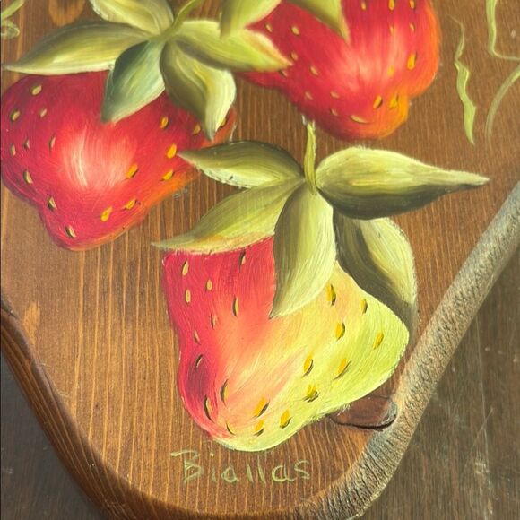Hand painted Signed Strawberry Wooden Wall Decor - Picture 2 of 5